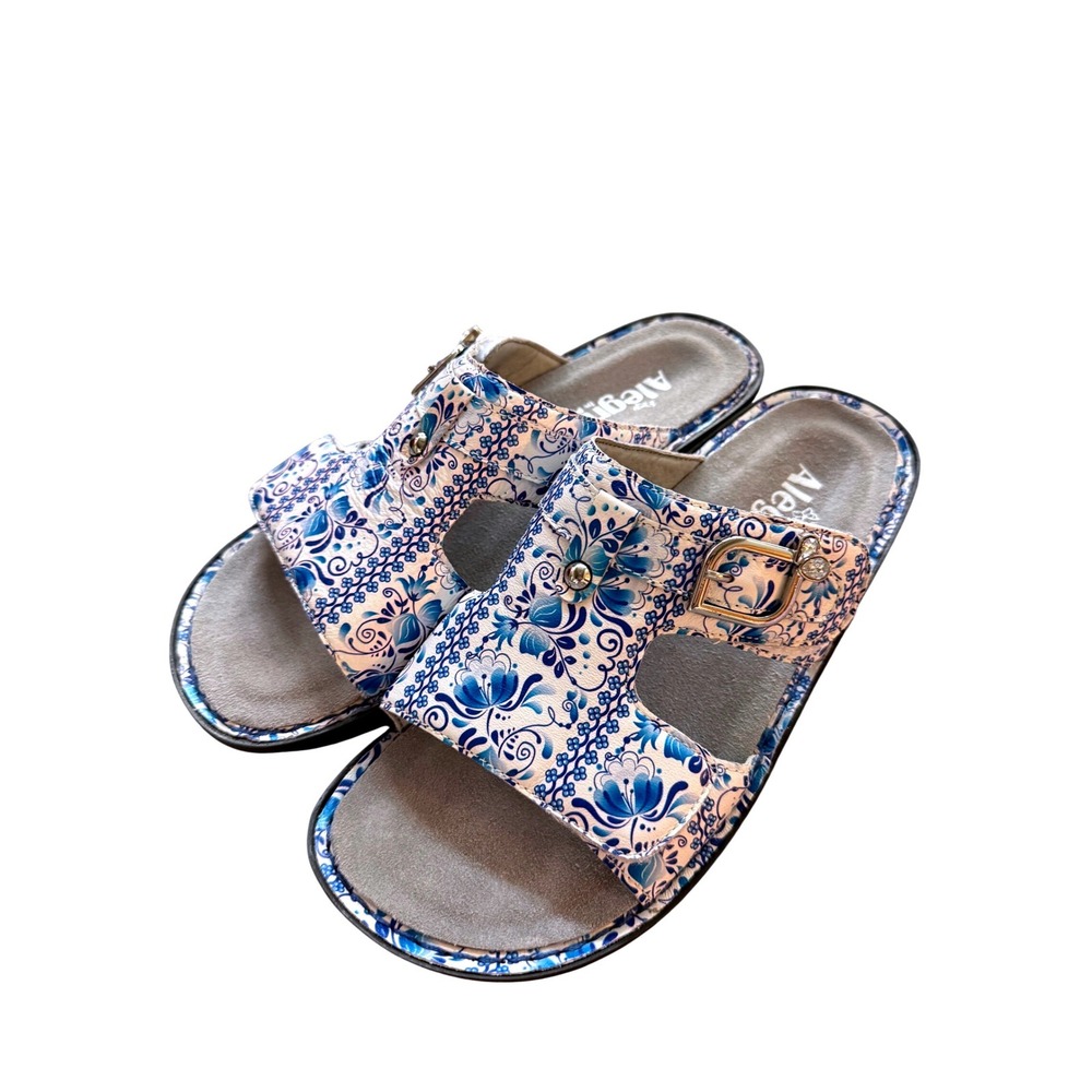 Alegria Peggy Good China Leather Slide Sandals Blue White US 8 EU 38